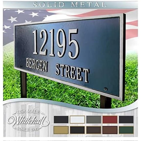 Whitehall Personalized Cast Metal Address plaque - LAWN MOUNTED Hartford Plaque. Made in the USA. BEWARE OF IMPORT IMITATIONS. Display your address and street name. Custom house number sign.