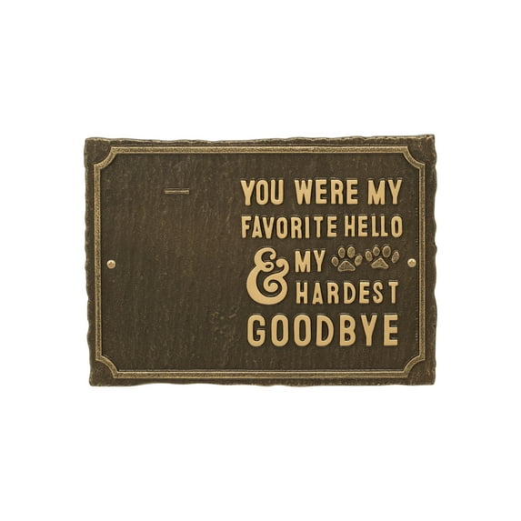 Whitehall Pet Memorial Photo Plaque - Cast Aluminum You Were My Favorite Hello and My Hardest Goodbye Wall Sign with Paw Prints and Picture Clip - Cat or Dog Keepsake Decor
