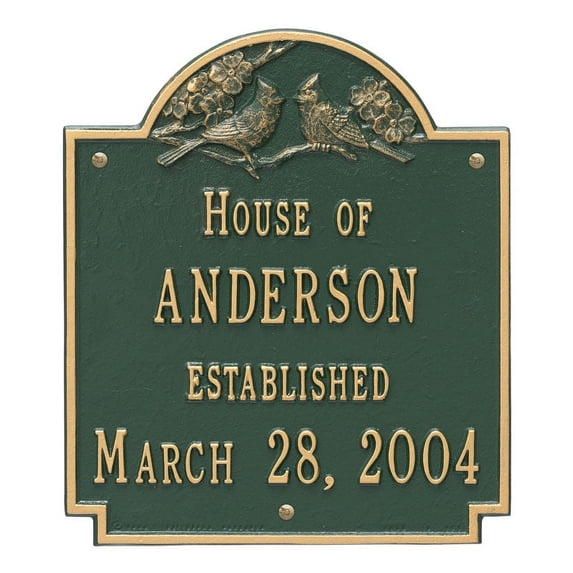Whitehall Products 2206GG Standard Wall Two Line Cardinal Wedding Address Plaque, Green & Gold