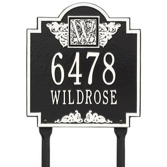 Whitehall Products 5106BW Standard Lawn Two Line Monogram Address Plaque, Black & White