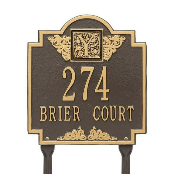 Whitehall Products 5106OG Standard Lawn Two Line Monogram Address Plaque, Bronze & Gold