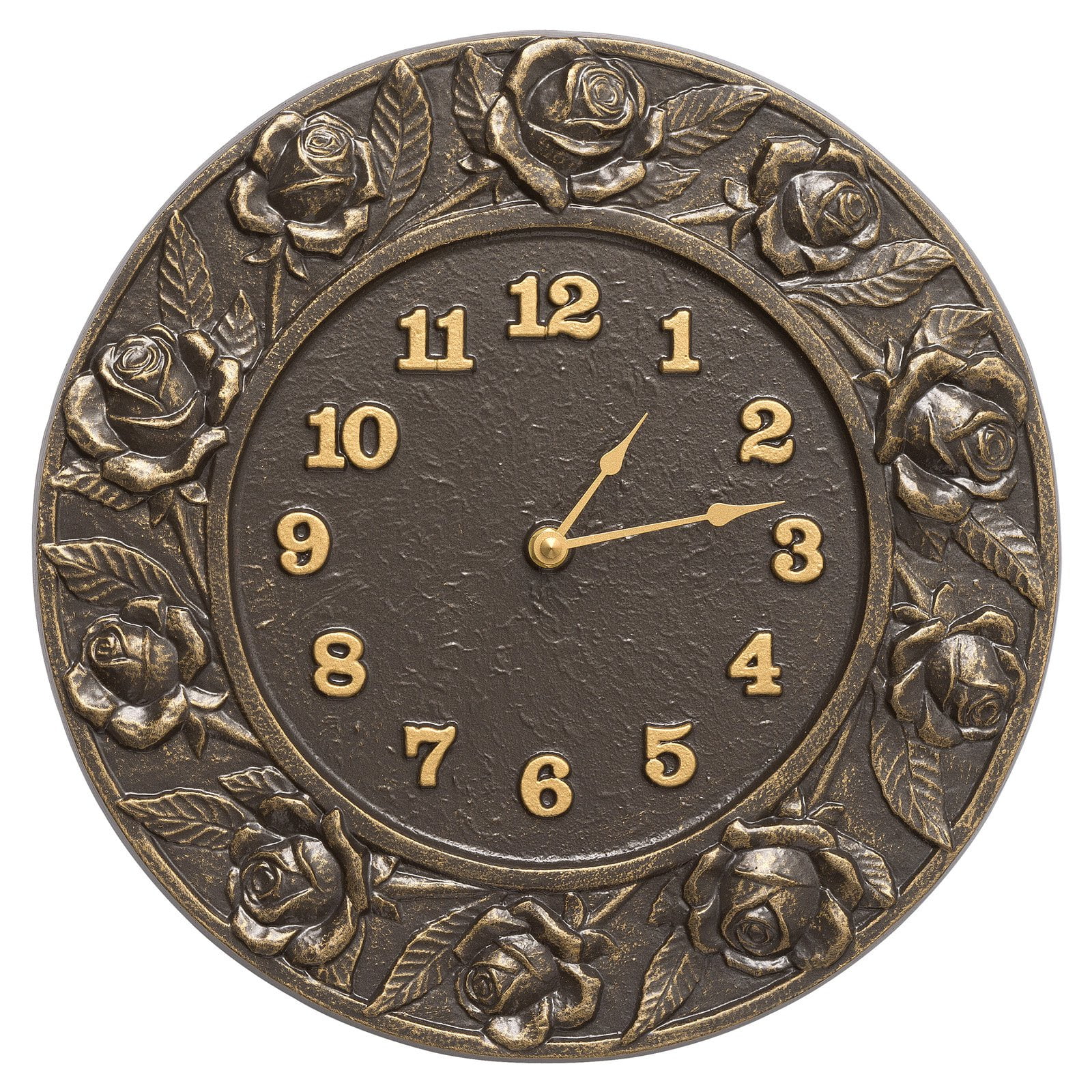 French Bronze Rose 12-Inch Indoor/Outdoor Wall Clock