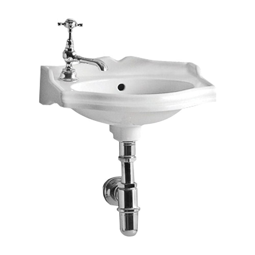 White Ceramic Wall-Mount Rectangular Bathroom Sink with Overflow