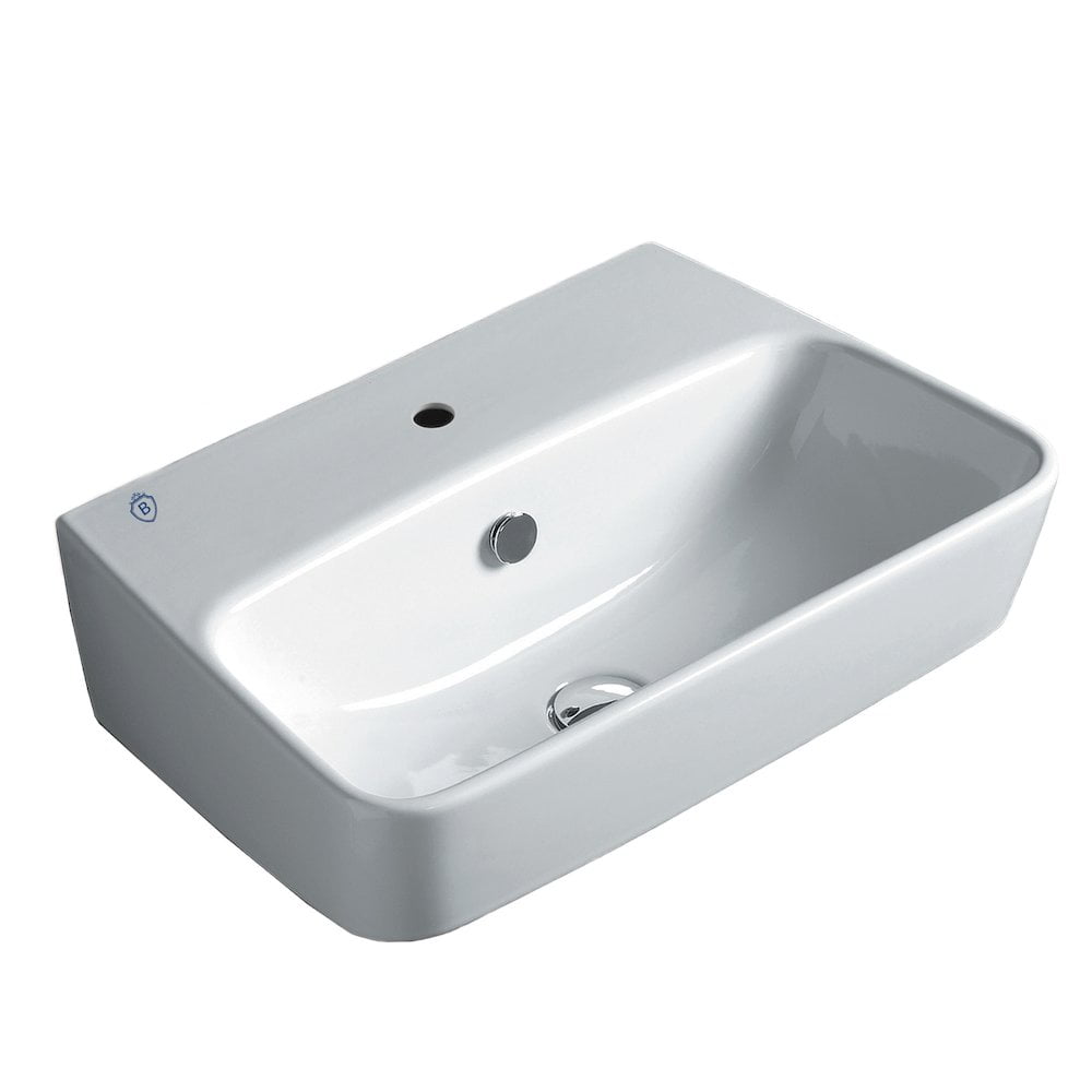 White Ceramic Rectangular Wall Mount Basin with Single Hole