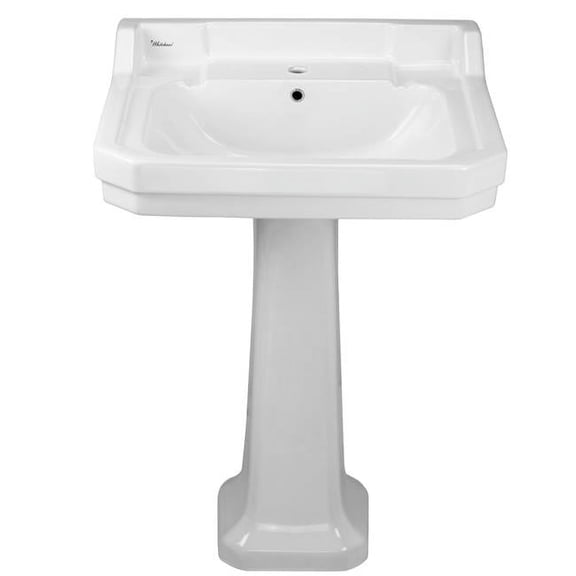 Whitehaus Isabella Collection Traditional Pedestal with Integrated Large Rectangular Bowl, Backsplash, Dual Soap Ledges, Decorative Trim and Overflow