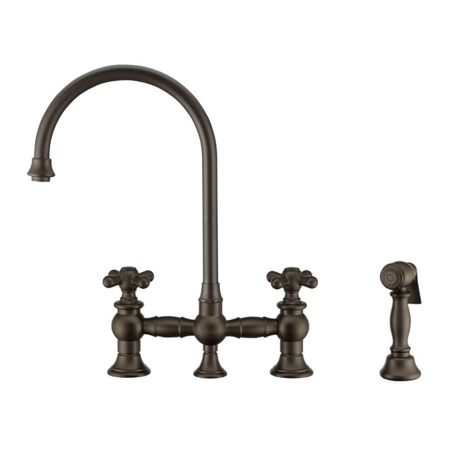 Whitehaus Collection WHKBTCR3-9101-NT-ORB Bridge Faucet with Gooseneck Swivel Spout - Oil Rubbed Bronze