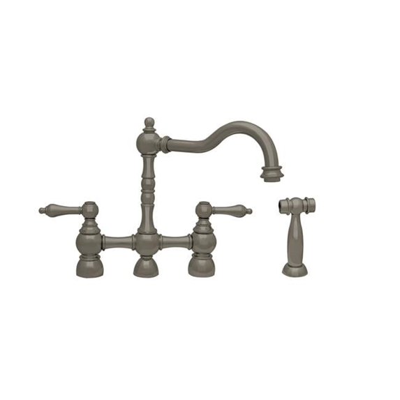 Whitehaus Collection Englishhaus Bridge Faucet with a Traditional Swivel Spout - Brushed Nickel