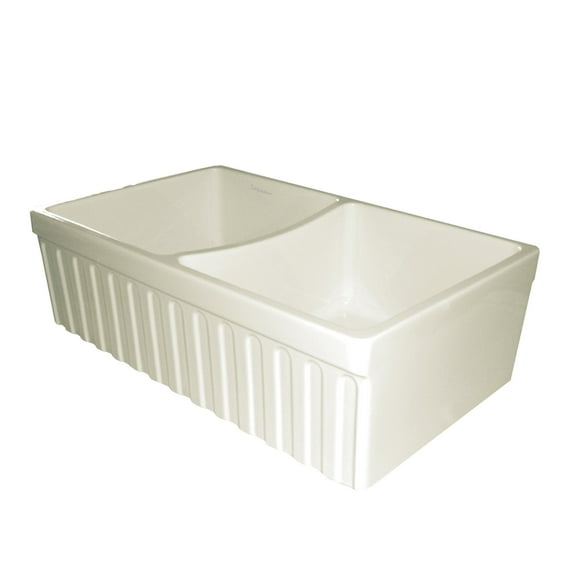 Quatro Alcove Reversible Series Apron Front Fireclay 33 in. 0-Hole Double Bowl Kitchen Sink in Biscuit