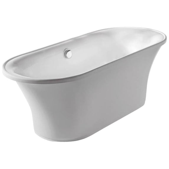 Bathhaus Oval Double Ended Freestanding Lucite Acrylic Bathtub with a Chrome Mechanical Pop-up Waste and Chrome Center Drain with Internal Overflow