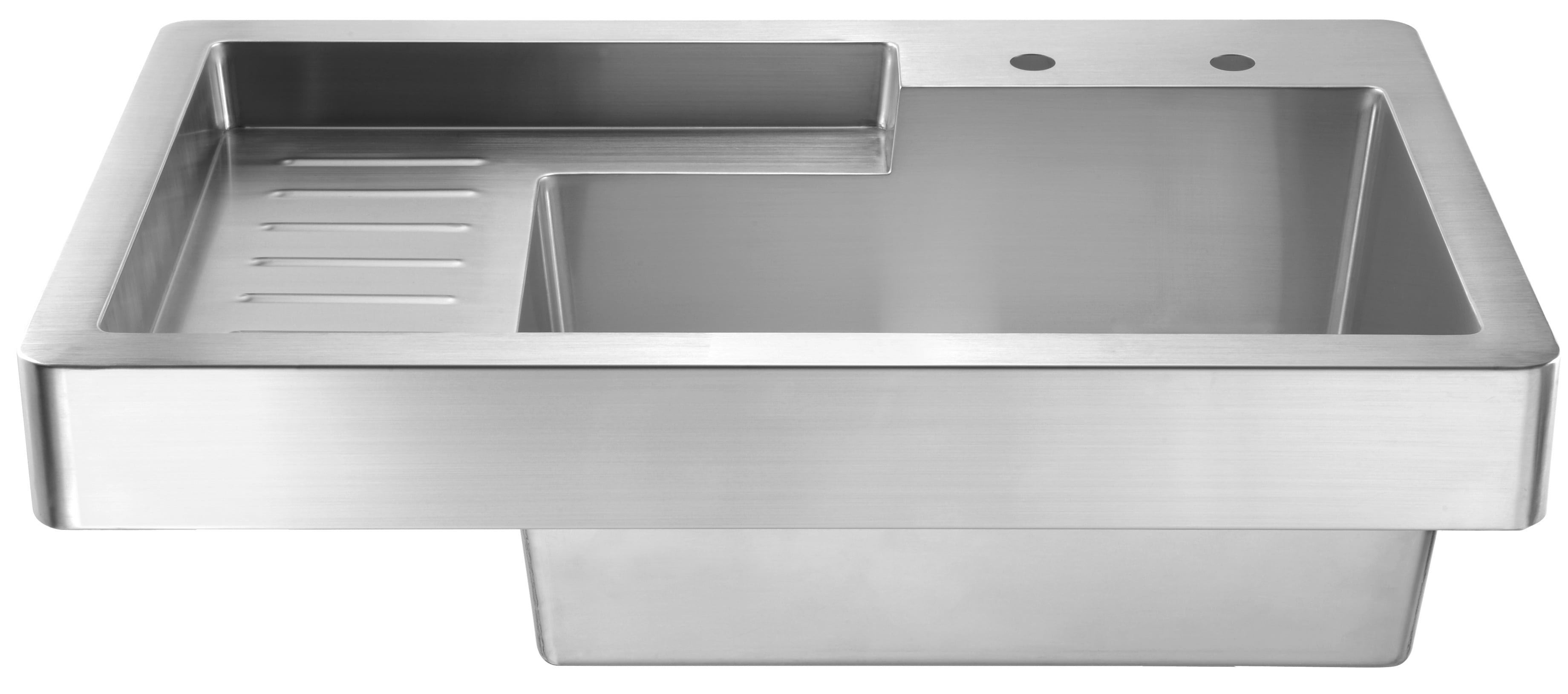 Pearlhaus Brushed Stainless Steel Single Bowl Drop in Utility Sink with Drainboard - Brushed Stainless Steel