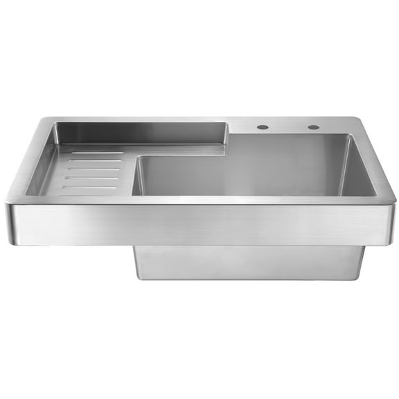 Pearlhaus Brushed Stainless Steel Single Bowl Drop in Utility Sink with Drainboard - Brushed Stainless Steel