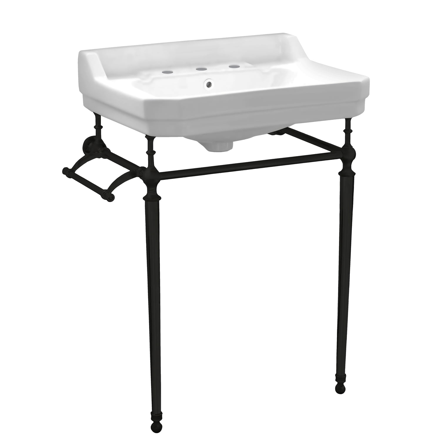 White Ceramic Wall-Mount Console with Matte Black Legs