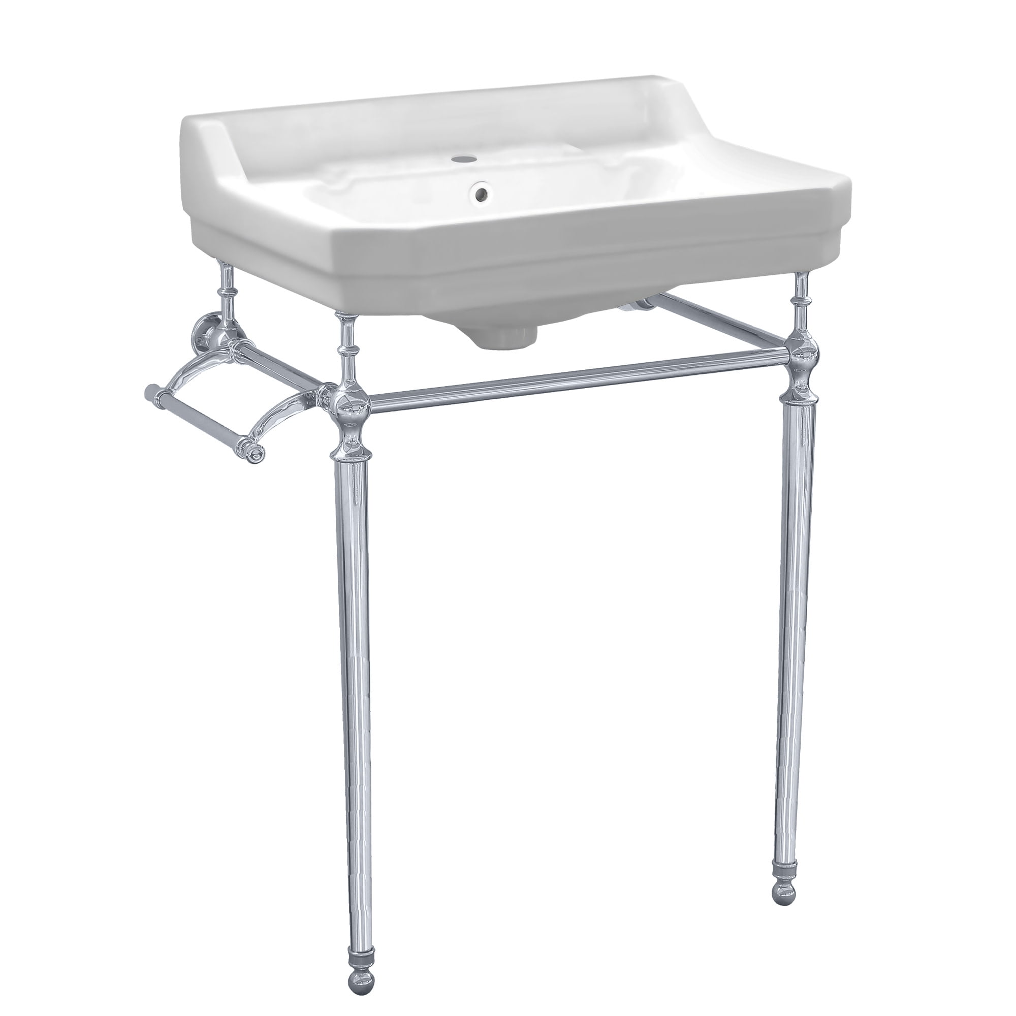 White Ceramic Wall-Mount Console with Chrome Legs and Towel Bar