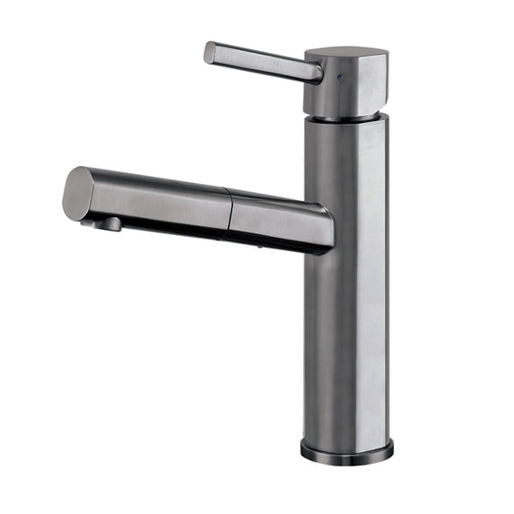 Waterhaus Lead-Free Solid Stainless Steel, Single Hole, Single Lever Kitchen Faucet with Pull-out Spray Head - Gunmetal