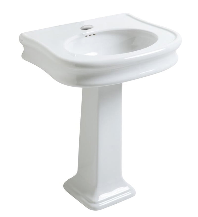 White Ceramic Pedestal Sink with Oval Bowl and Trim