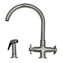 Whitehaus Luxe Dual Handle Faucet with Gooseneck Swivel Spout, Cross Style Handles and Solid Brass Side Spray