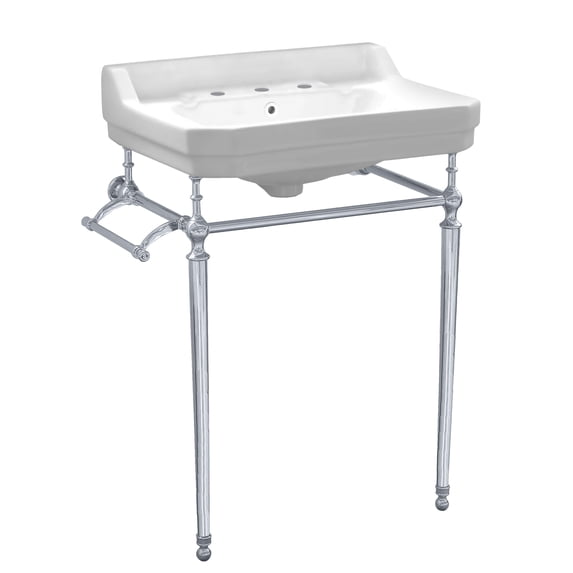 Whitehaus Bathroom Sink Console In White And Polished Chrome WHV024-L33-3H-C