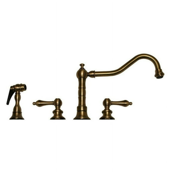 Whitehaus Vintage III WHKLV3-4400 Double Handle Kitchen Faucet with Side Spray - Antique Copper