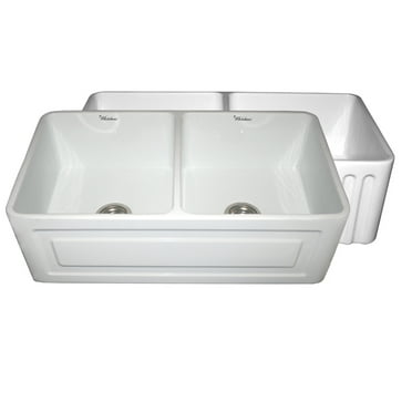 Whitehaus WHFLRPL3318-WHITE Raised Pannel / Fluted Fireclay Farm Sink White