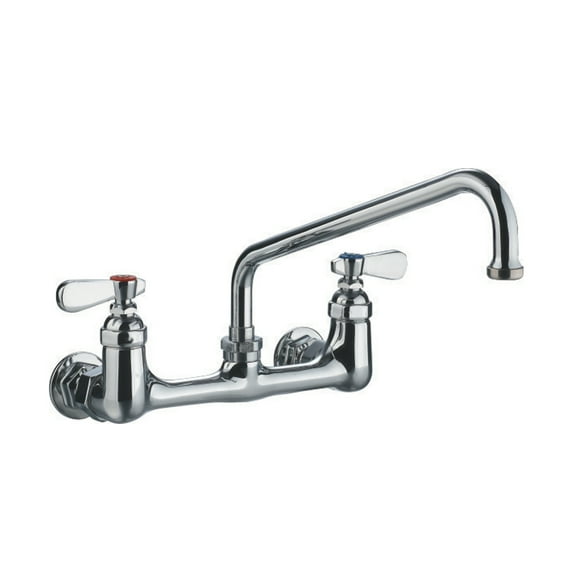 Heavy Duty Wall Mount Utility Faucet with an Extended Swivel Spout and Lever Handles - Polished Chrome