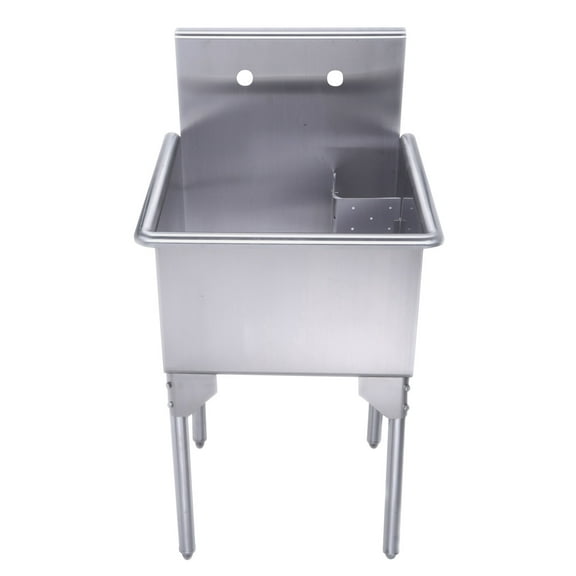 Whitehaus Pearlhaus Brushed Stainless Steel Small Square, Single Bowl Commerical Freestanding Utility Sink