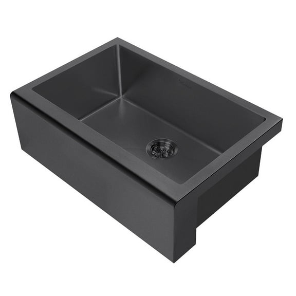 Whitehaus Collection WHNPL3020-MBLK Noah Plus Collection Single Bowl Undermount Sink Set with a Seamless Customized Front Apron - Matte Black