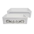 thumbnail image 1 of St. Ives Ornamental 33" Reversible Fireclay Kitchen Sink with  Intricate Embossed Vine Design Front Apron on one side and an Elegant Beveled Front Apron on the Opposite Side, 1 of 7