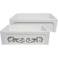 thumbnail image 1 of St. Ives Ornamental 33" Reversible Fireclay Kitchen Sink with  Intricate Embossed Vine Design Front Apron on one side and an Elegant Beveled Front Apron on the Opposite Side, 1 of 7