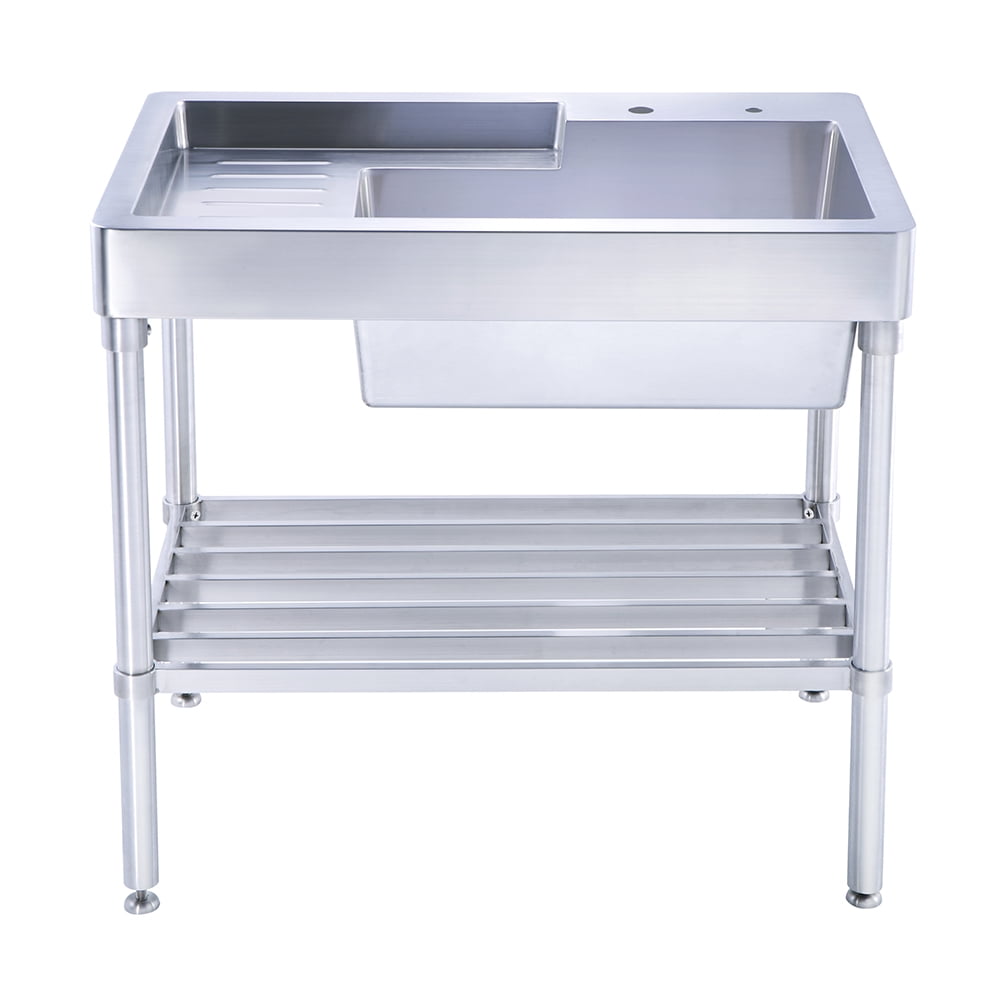Pearlhaus 38'' Stainless Steel Freestanding Single Bowl Utility Sink with Drainboard
