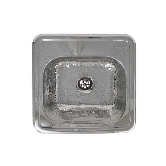 Whitehaus Decorative Square Drop-in Entertainment/Prep Sink with a Hammered Texture Bowl and Mirrored Finish Ledge