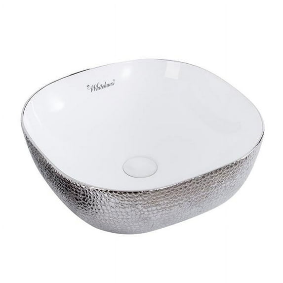 Isabella Plus Collection Square Above Mount Basin with an Embossed Exterior, Smooth Interior, and Center Drain - White/Silver