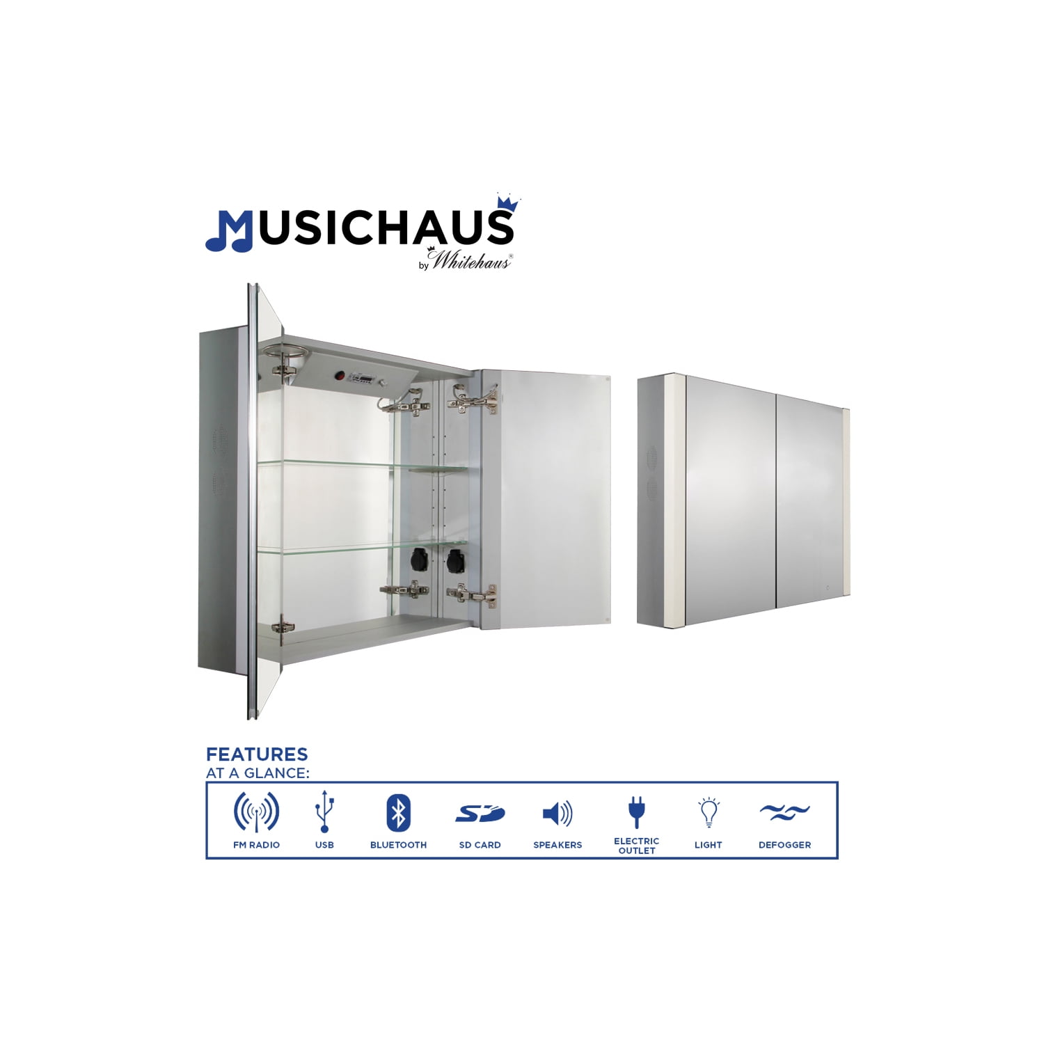 Musichaus Silver Aluminum Double Door Medicine Cabinet with Mirror