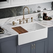 Whitehaus WHLW3019 30" Reversible Single Bowl Front Apron Fireclay Sink Set
