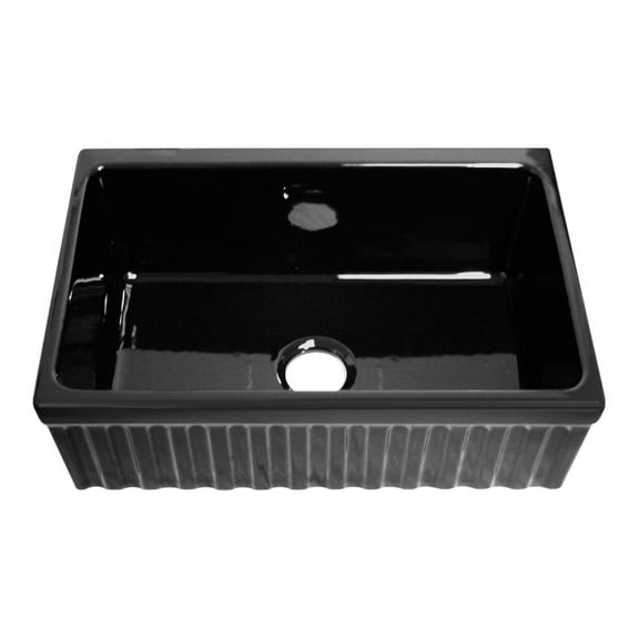 Farmhaus Fireclay Quatro Alcove Reversible Sink with a Fluted Front Apron and Decorative 2 1/2" Lip on One Side and 2" Lip on the Opposite Side - Black