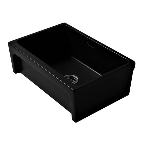 Fireclay 30" Reversible Sink with Elegant Beveled Front Apron on one side and Decorative 2" Lip Plain on Opposite Side - Black