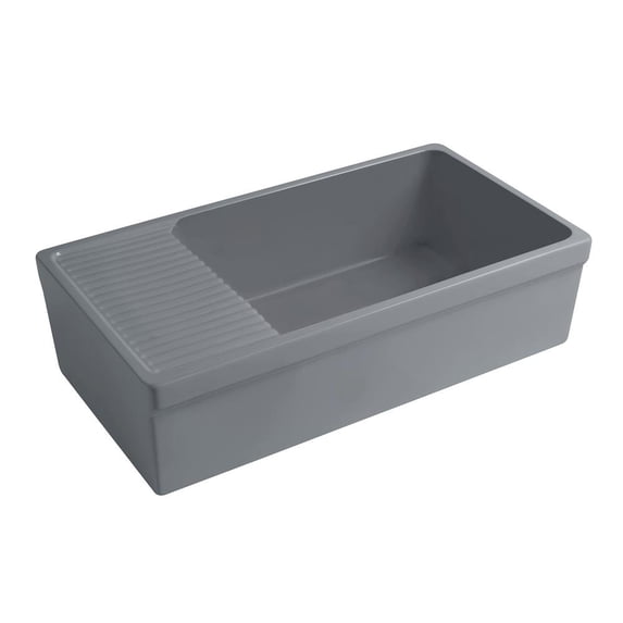 Farmhaus Quatro Alcove Large Reversible Matte Fireclay Kitchen Sink with Integral Drainboard and a Decorative 2 ½" Lip Front Apron on Both Sides