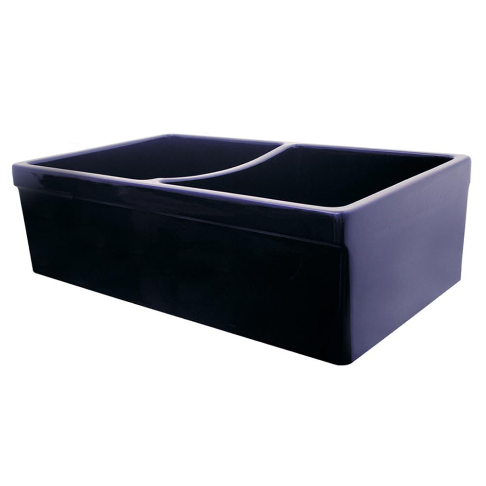 Sapphire Blue Fireclay Double Bowl Farmhouse Kitchen Sink