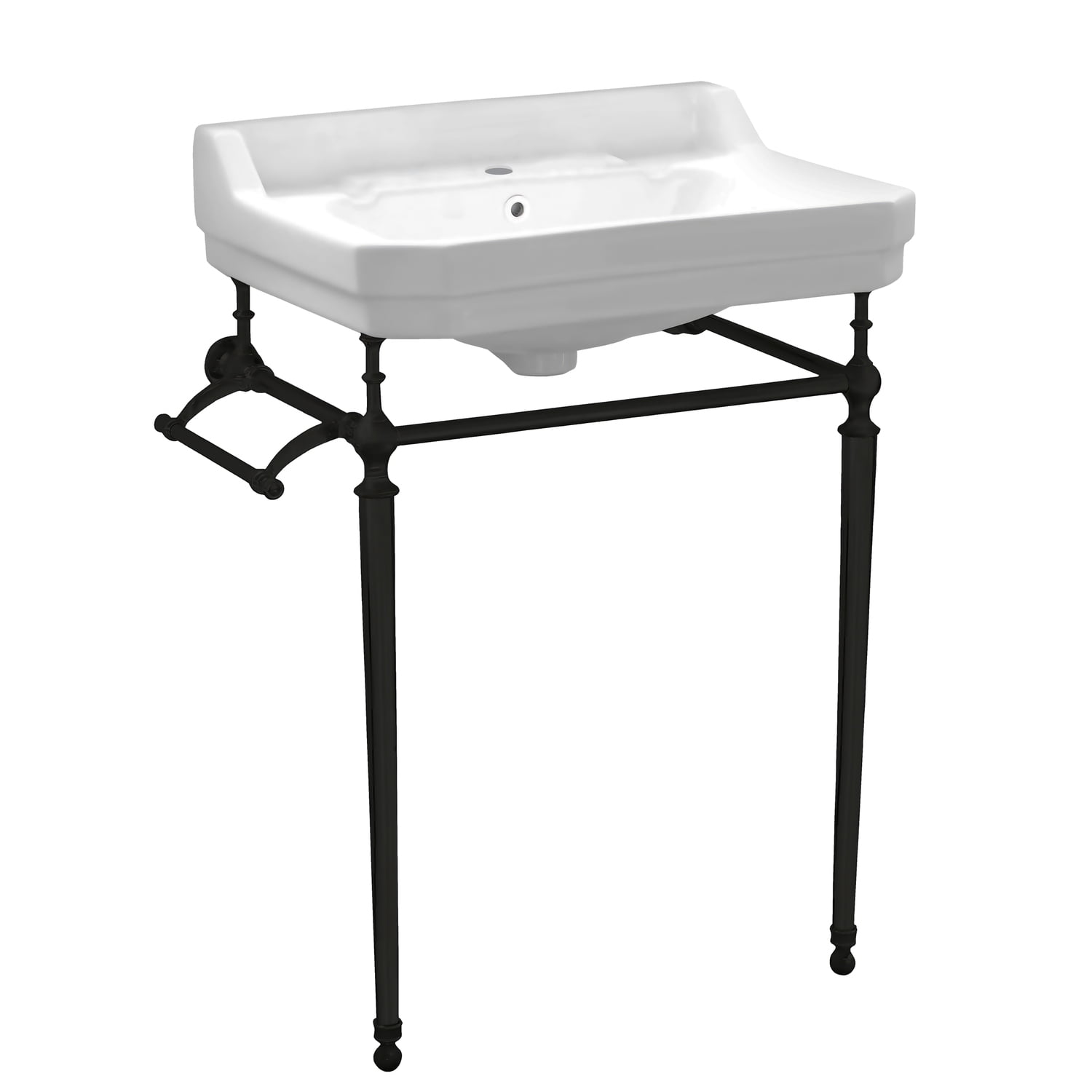 Matte Black Ceramic Wall-Mount Console Sink with Towel Bar