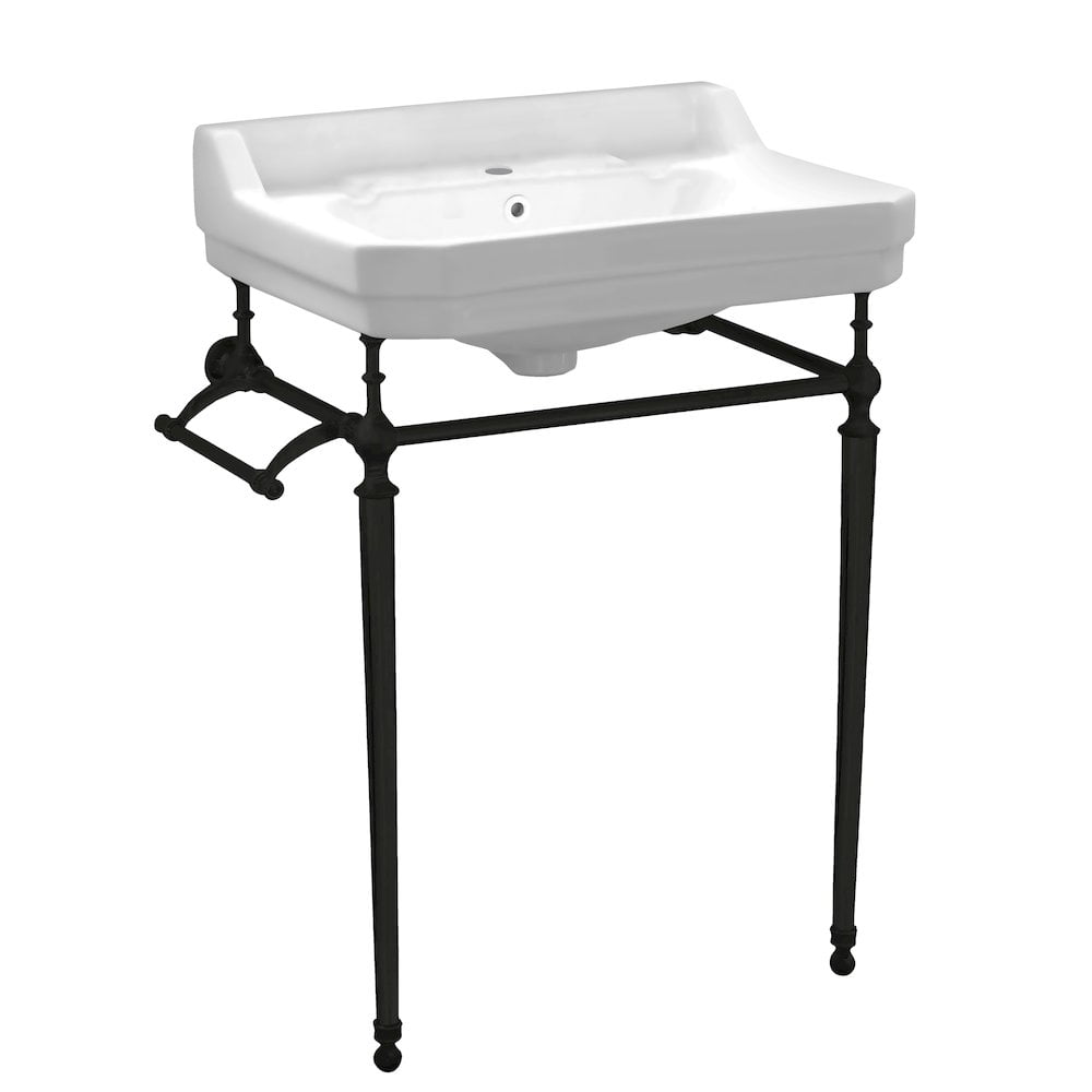 Matte Black Ceramic Wall-Mount Console Sink with Towel Bar
