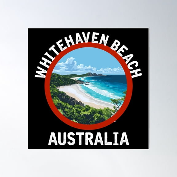 Whitehaven Beach - Australia (With White Lettering) Poster Wall Art, Modern Wall Decor, 24x24 UNFRAMED