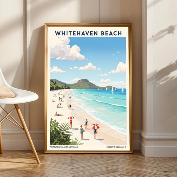 Whitehaven Beach Print – Australia Poster - Australia Wall Art - Vintage Travel Poster - Beach Wall Art For Living Room, Bedroom, Office, Unframed Poster Size 24x36