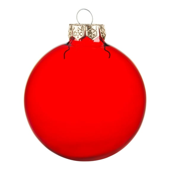 Whitehurst Small Transparent Finish Glass Christmas Ball Ornaments - 2" (50mm) - Red - 28ct