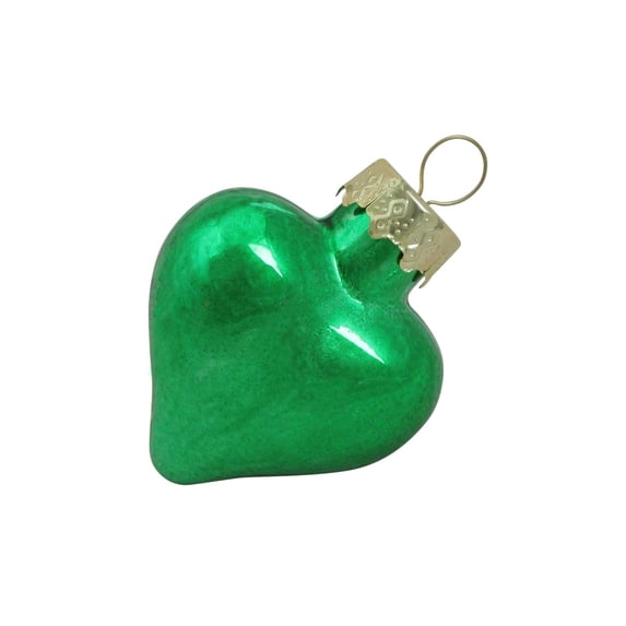 56ct Green Shiny Finish Glass Heart Christmas Ornaments - 1.75" (45mm)