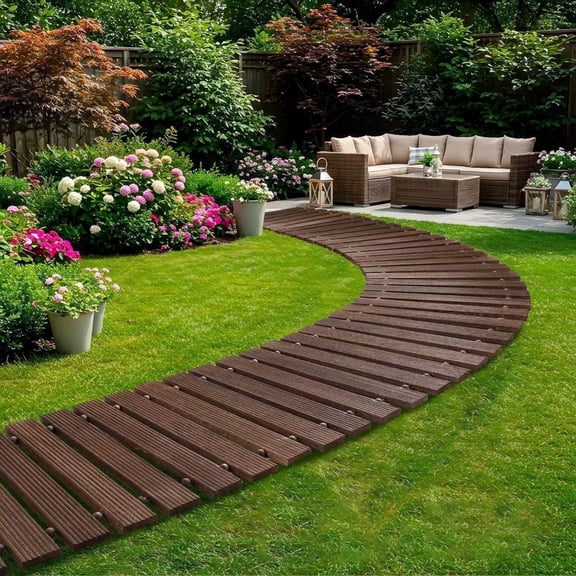 Whitejianpeak 12' Wooden Garden Pathway, Outdoor Roll Out Straight Walkway, Patio Path DIY Decorative Boardwalk Walkways, Weather-Resistant Wood Road Floor Wedding Party Pathways