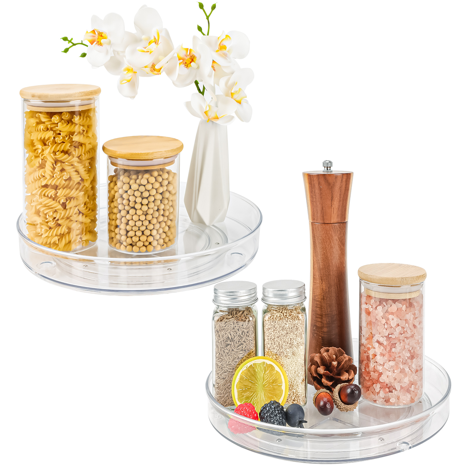 Whitejianpeak 2 Pack Lazy Susan Organizer 9.25 Inch Clear Pantry Lazy Susan Turntable Kitchen Spice Rack Fridge Organizer 360 Rotating Turntable Organizer for Cabinet Countertop Bathroom Walmart