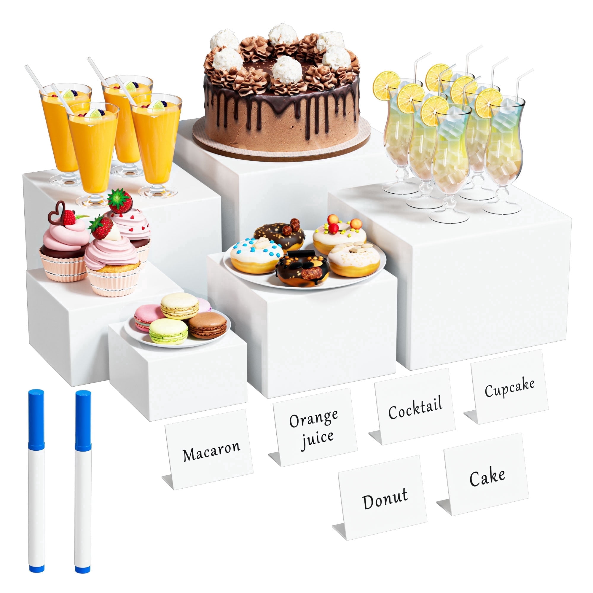 Table Riser For Buffet Whitejianpeak 6 Pcs Buffet Risers with Mini Table Sign, Acrylic Food ...