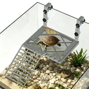 Whitejianpeak Hanging Turtle Basking Platform with Built-in Food Tray, Adjustable Height 5.5-7.8in Basking Platform with Turtles Dock, Non-Slip Ramp,for 25-75 Gallon Aquariums Turtle Tank Accessories