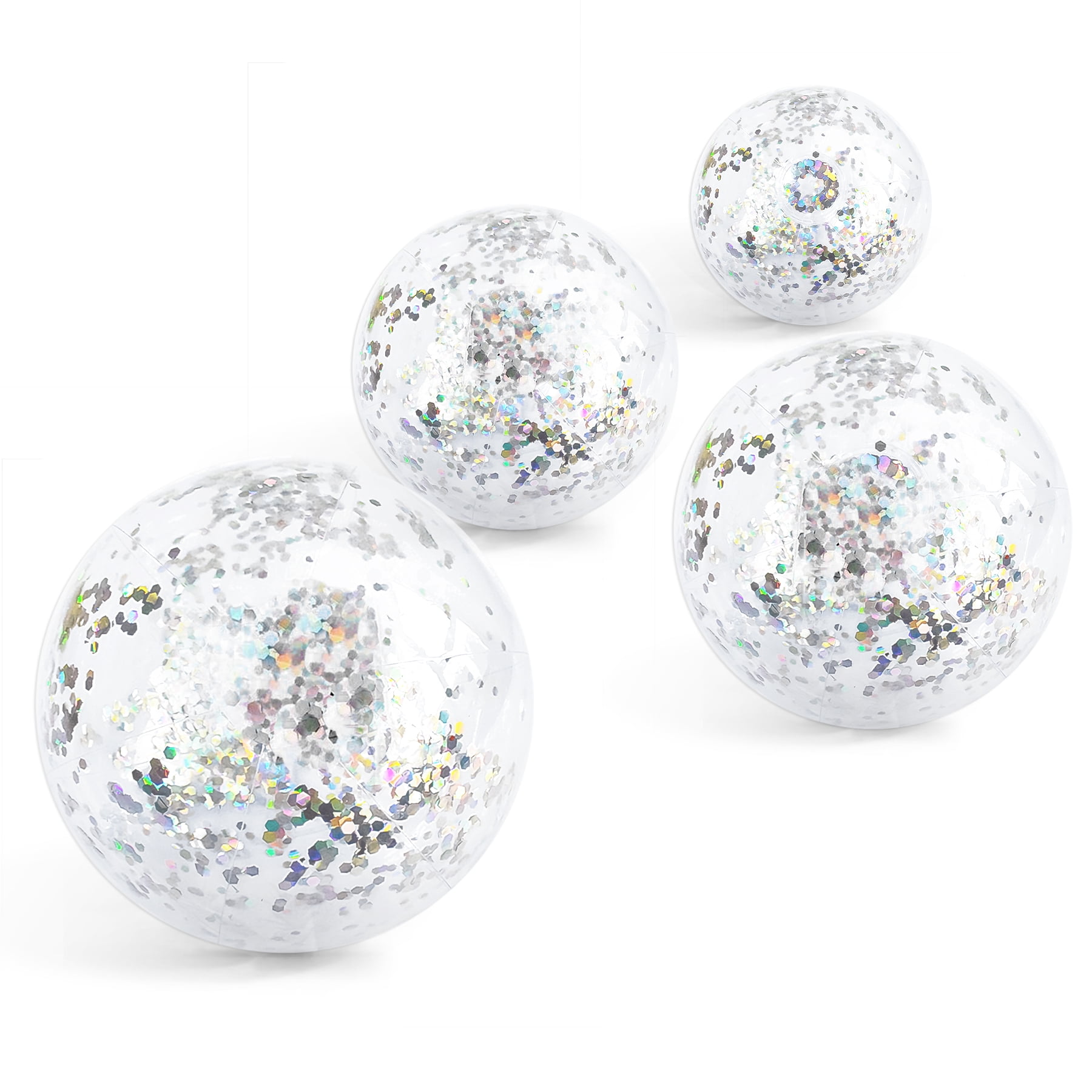 Whiteleopard Inflatable Beach Balls(4 Pack),16 in Glitter Swimming Pool Toys for Summer Water Games