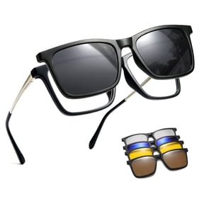 Whiteleopard Magnetic Clip on Sunglasses for Men & Women Polarized UV Protection Retro Square Eyeglasses Fit Over Night Driving