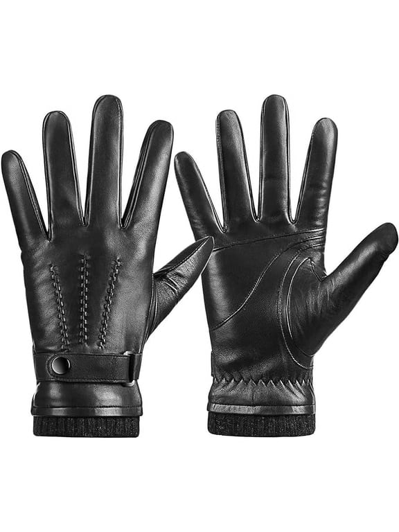 Men's Winter Leather Gloves, Keep Warm and Use Your Touchscreen Devices, Ideal for Outdoor Activities and Driving Black